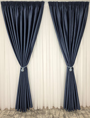 Set Premium: Perdea Matase Ivoire și Draperie Albastru Inchis Catifea Garantat Opacă Blackout 100%