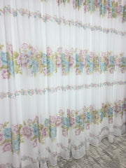 Set Jardin: Perdea Din Voal Cu Model Floral Si Draperie Soft Roz Semi-Opaca