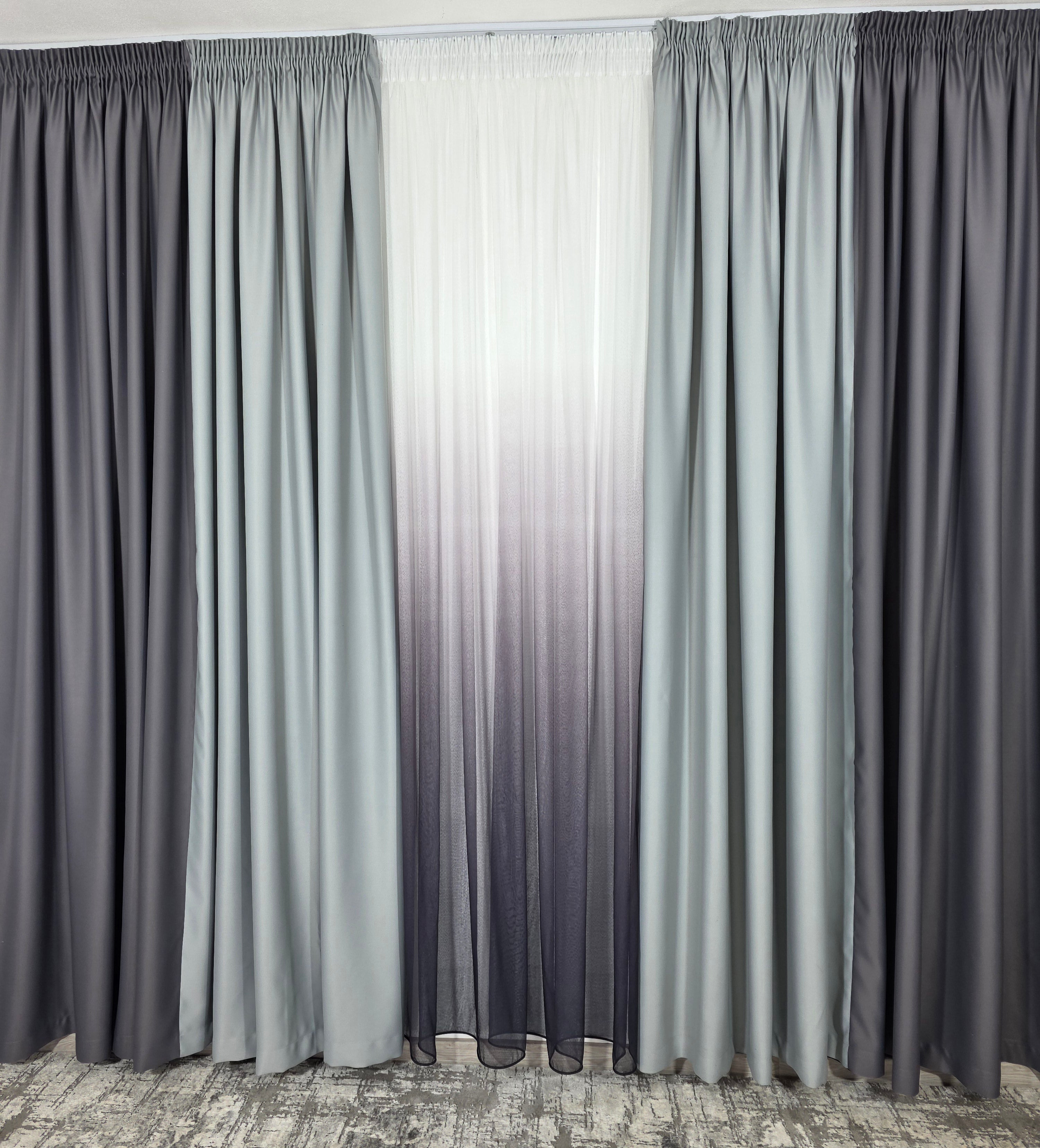 Set Ken: perdea bamboo degrade gri mov si draperie in 2 culori, nuante de gri blackout 98%