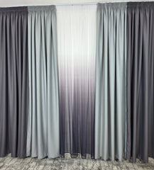 Set Ken: perdea bamboo degrade gri mov si draperie in 2 culori, nuante de gri blackout 98%