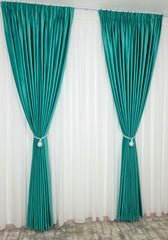 Set Zakynthos: Perdea Voal Premium Si Draperie Catifea Verde Marin