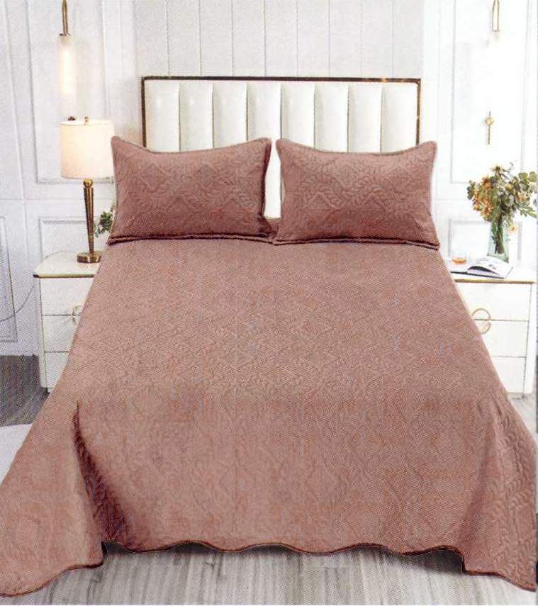 Set Cuvertura Pat din Catifea Roz Auriu 220x240 + 2 fete perna CS13
