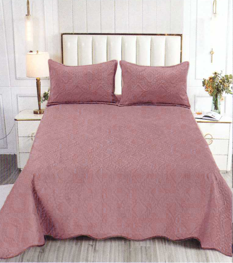 Set Cuvertura Pat din Catifea Roz Murdar 220x240 + 2 fete perna CS12