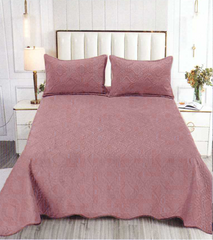 Set Cuvertura Pat din Catifea Roz Murdar 220x240 + 2 fete perna CS12