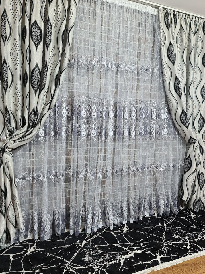 Set perdea si draperie Valentina, cu broderie eleganta in nuante de alb si gri - CASABLANCA Set perdea si draperie Valentina, cu broderie eleganta in nuante de alb si gri Casa Blanca Curtains & Drapes 330.00 CASABLANCA  CASABLANCA