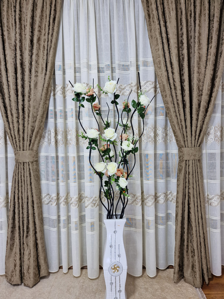 Set perdea crem cu maro din in gros si draperie decorativa capucino - CASABLANCA Set perdea crem cu maro din in gros si draperie decorativa capucino Casa Blanca Curtains & Drapes 660.00 CASABLANCA  CASABLANCA