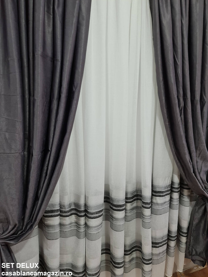 Set perdea si draperie Delux, in tonuri de gri cu perdea din in gros si draperia simpla - CASABLANCA Set perdea si draperie Delux, in tonuri de gri cu perdea din in gros si draperia simpla Casa Blanca Curtains & Drapes 445.00 CASABLANCA  CASABLANCA